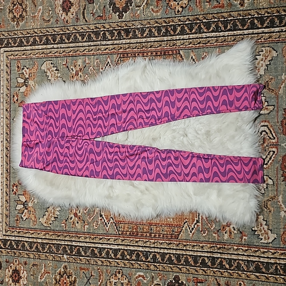 Coquetry Clothing High Waisted Leggings Pink and Purple Cheshire Cat Print